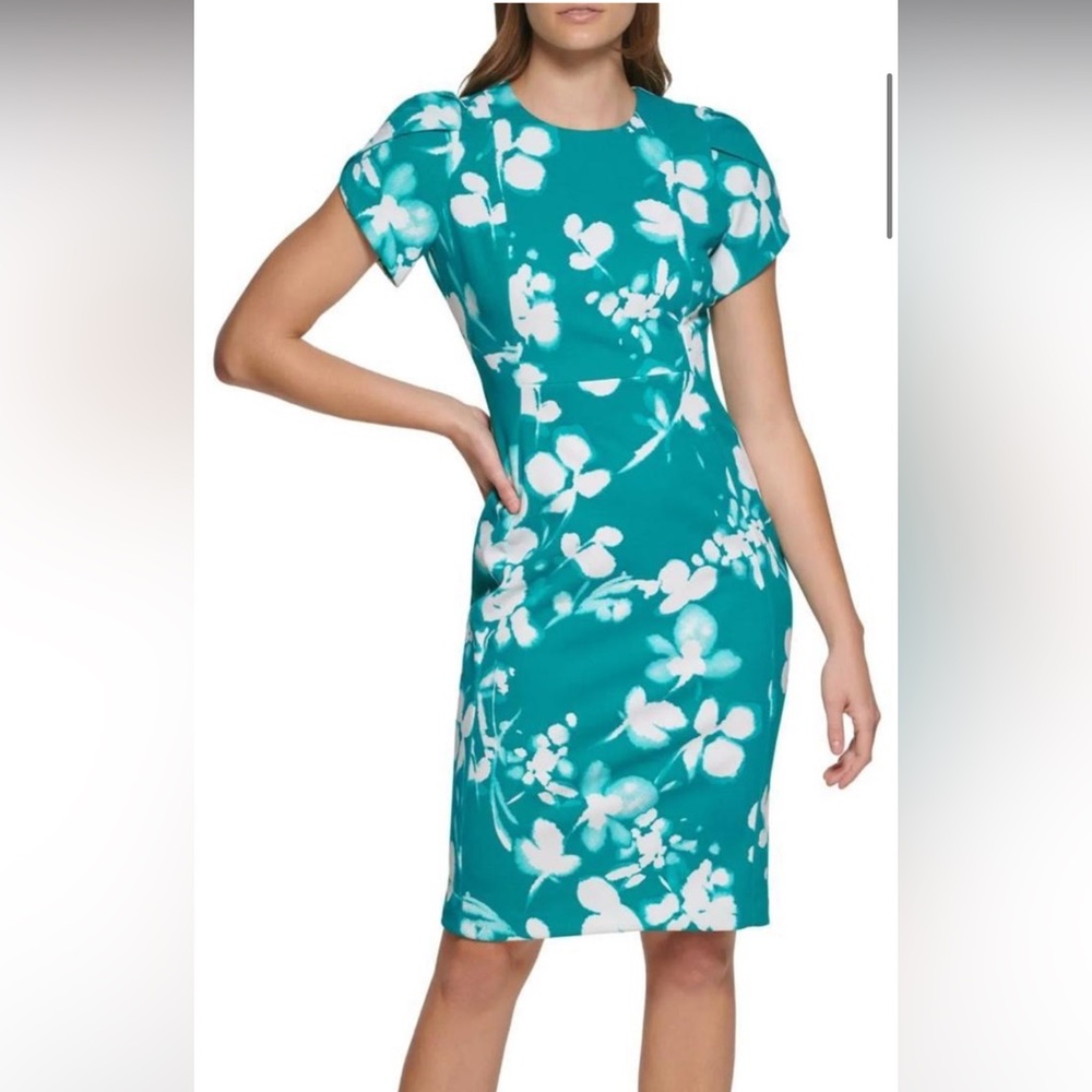 CALVIN KLEIN Sheath Career Floral Dress Size 4P